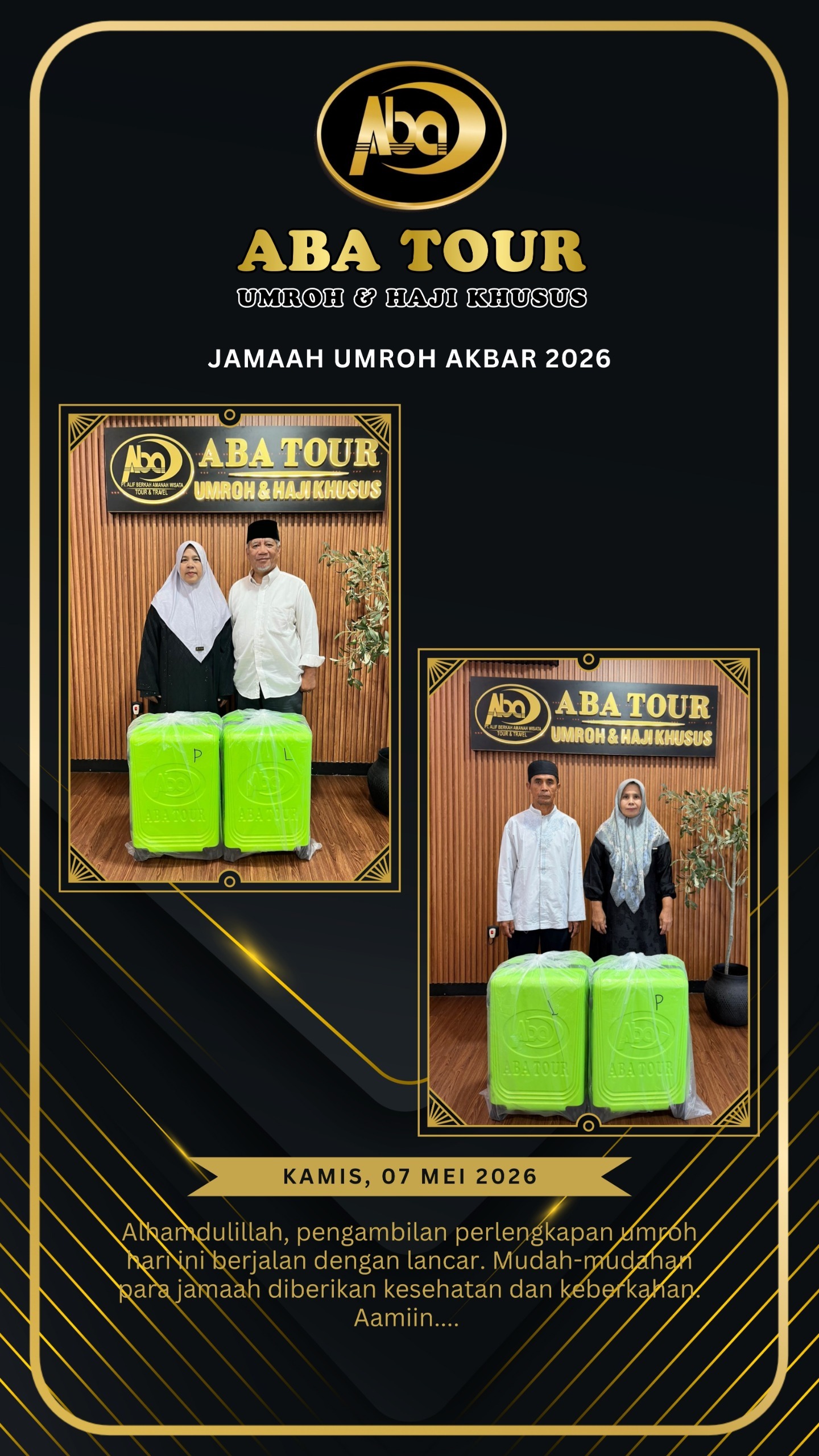 Masyaallah berikut dokumentasi pengambilan perlengkapan umroh Akbar 2026, Tanggal 07 Mei 2026 🥰