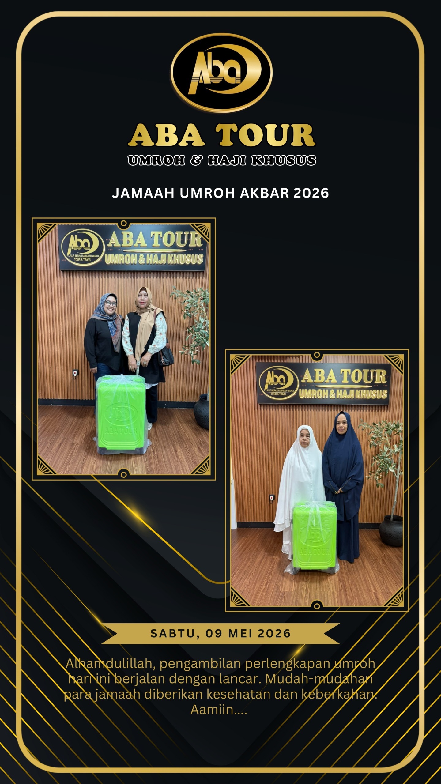Masyaallah berikut dokumentasi pengambilan perlengkapan umroh Akbar 2026, Tanggal 09 Mei 2026 🥰