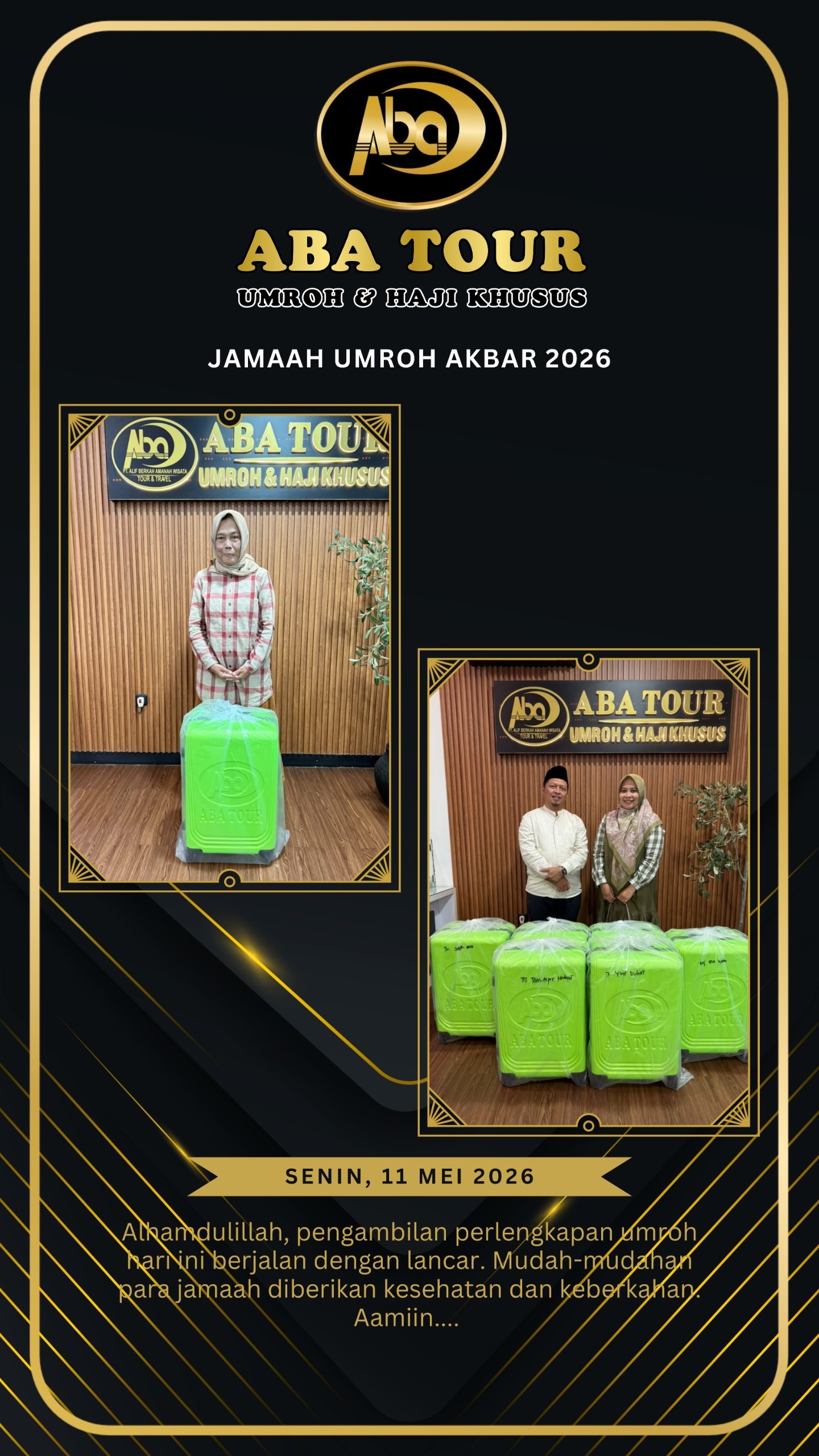 Masyaallah berikut dokumentasi pengambilan perlengkapan umroh Akbar 2026, Tanggal 11 Mei 2026 🥰