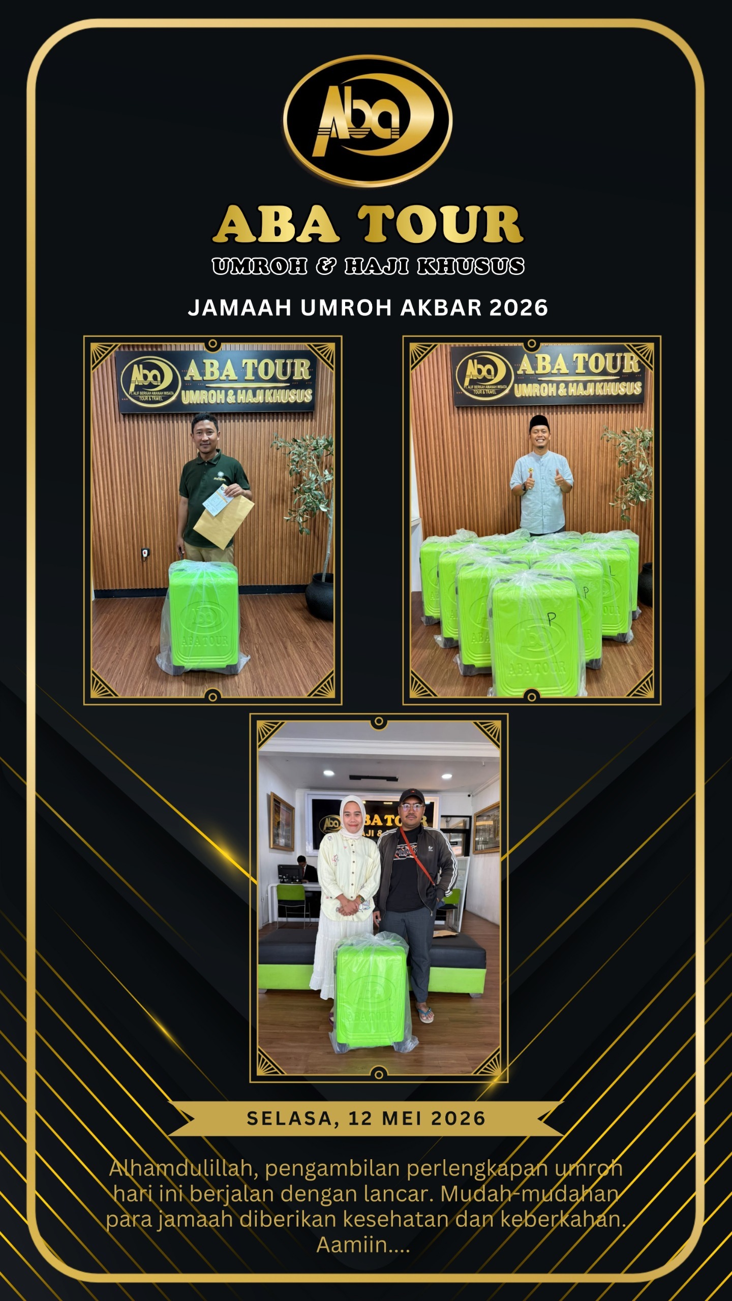 Masyaallah berikut dokumentasi pengambilan perlengkapan umroh Akbar 2026, Tanggal 12 Mei 2026 🥰