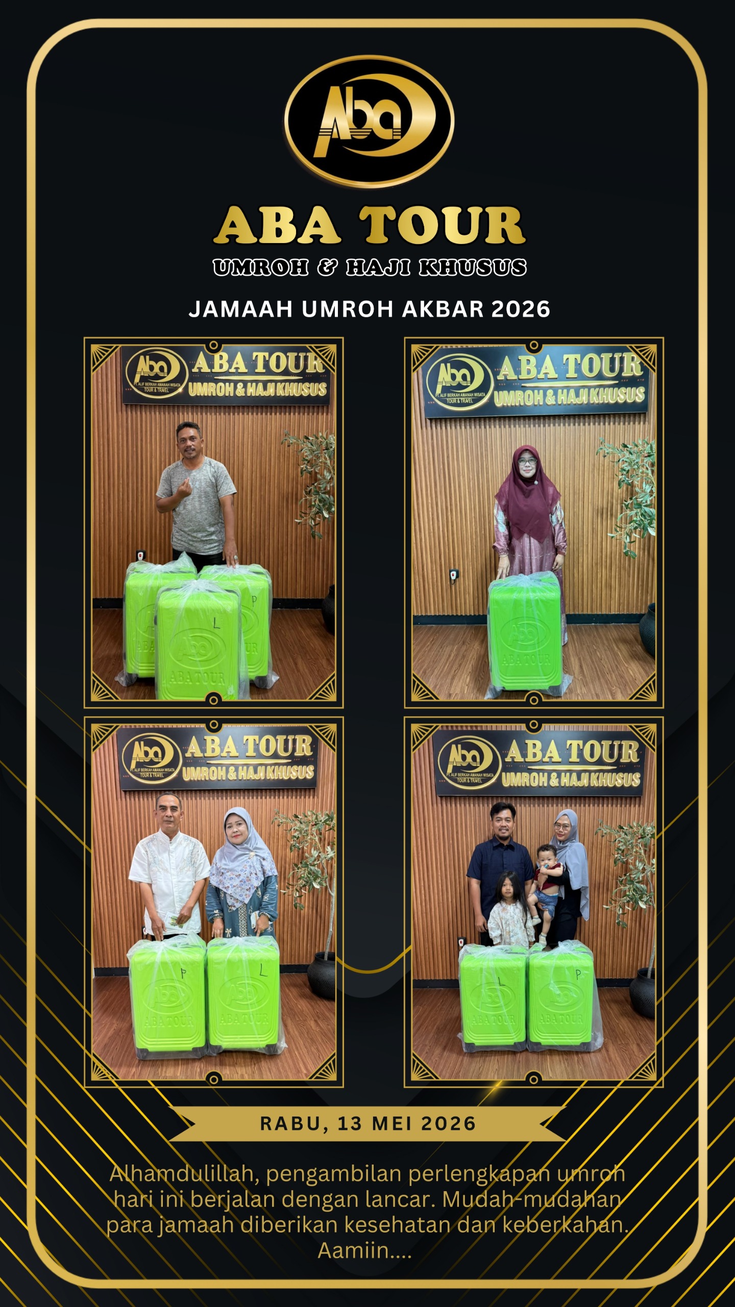 Masyaallah berikut dokumentasi pengambilan perlengkapan umroh Akbar 2026, Tanggal 13 Mei 2026 🥰