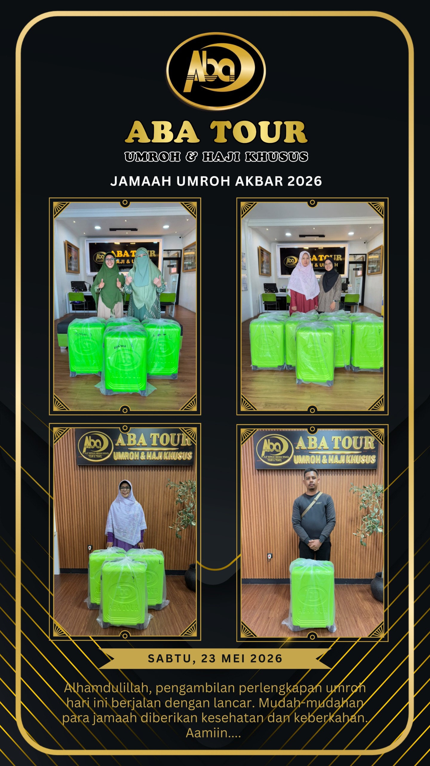 Masyaallah berikut dokumentasi pengambilan perlengkapan umroh Akbar 2026, Tanggal 23 Mei 2026 🥰