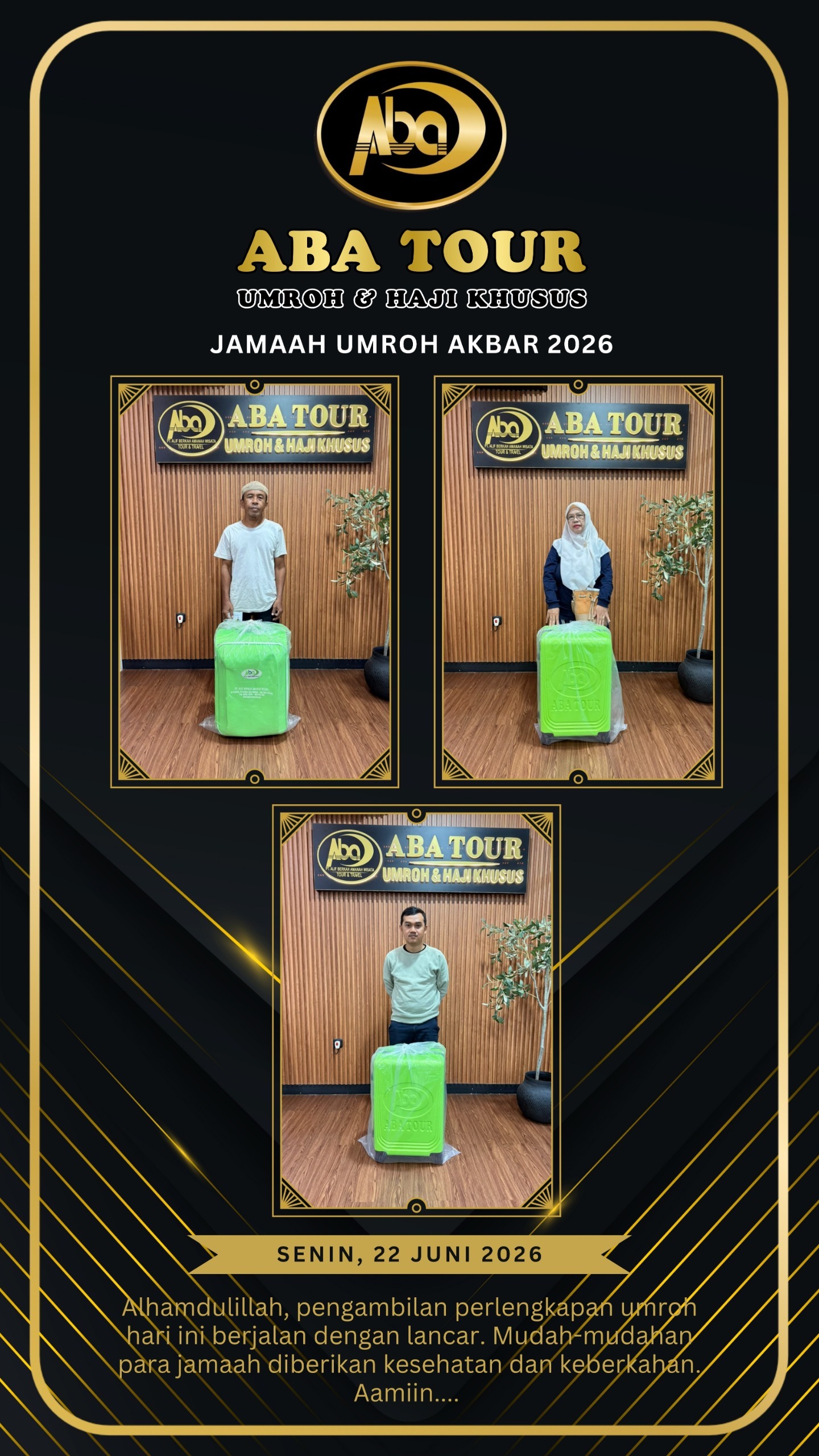 Masyaallah berikut dokumentasi pengambilan perlengkapan umroh Akbar 2026, Tanggal 22 JUNI 2026 🥰