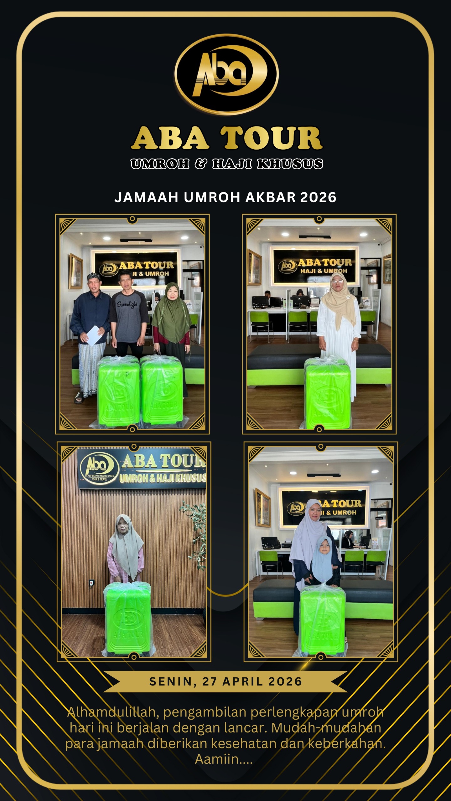 Masyaallah berikut dokumentasi pengambilan perlengkapan umroh Akbar 2026, Tanggal 27 April 2026 🥰