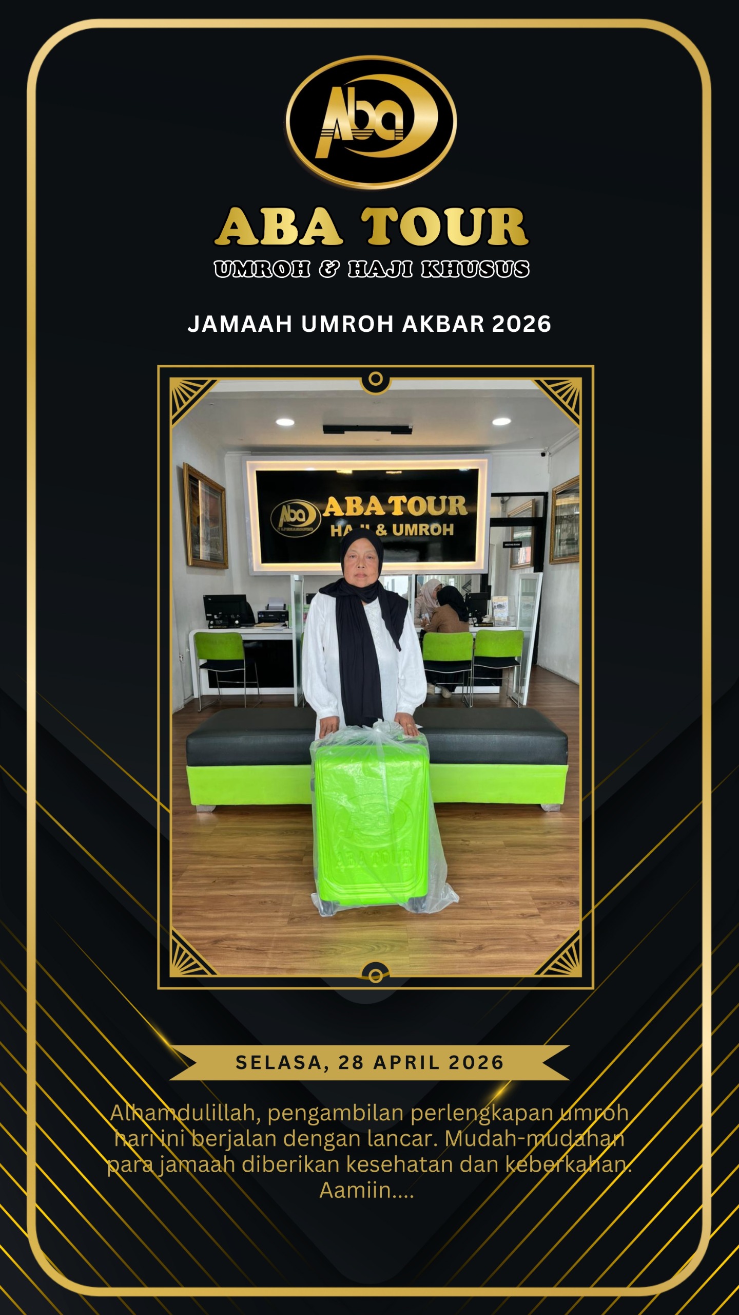 Masyaallah berikut dokumentasi pengambilan perlengkapan umroh Akbar 2026, Tanggal 28 April 2026 🥰