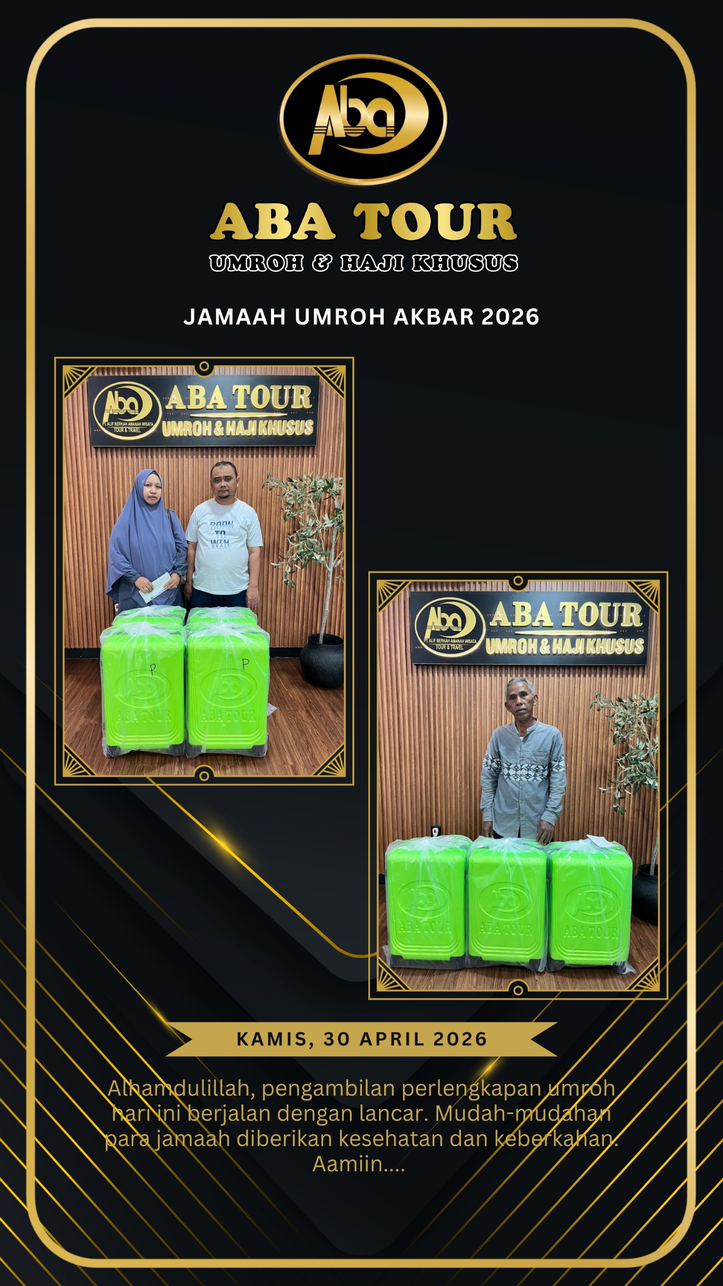 Masyaallah berikut dokumentasi pengambilan perlengkapan umroh Akbar 2026, Tanggal 30 April 2026 🥰